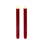 Burgundy Flameless Candle Tapers - Melted Top - 9.75" Height - Set of 2