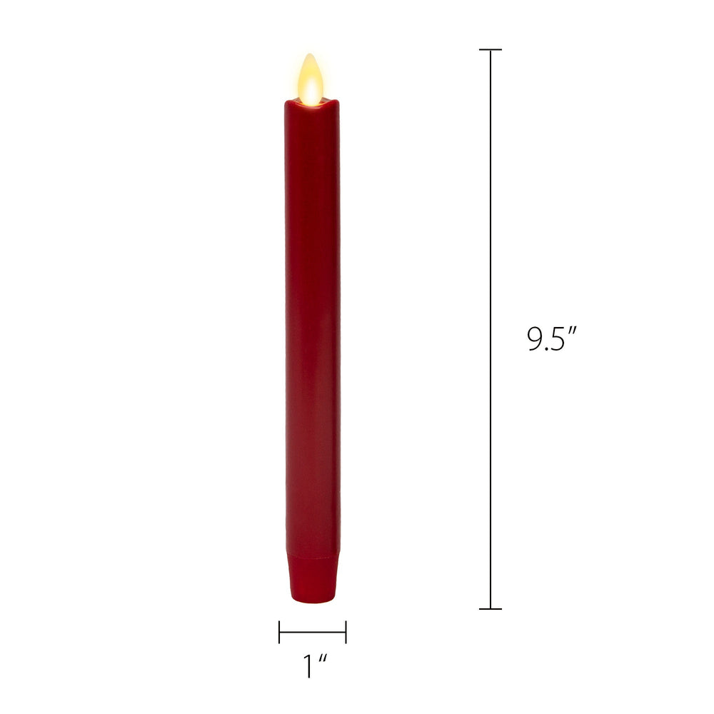 Burgundy Flameless Candle Tapers - Melted Top - 9.75" Height - Set of 2