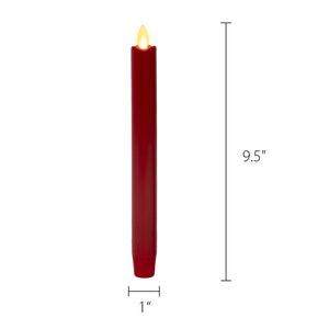 Burgundy Flameless Candle Tapers - Melted Top - 9.75" Height - Set of 2