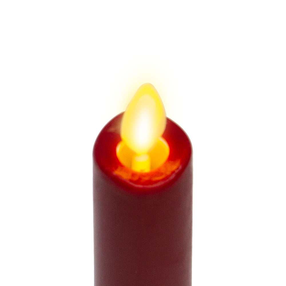 Burgundy Flameless Candle Tapers - Melted Top - 9.75" Height - Set of 2